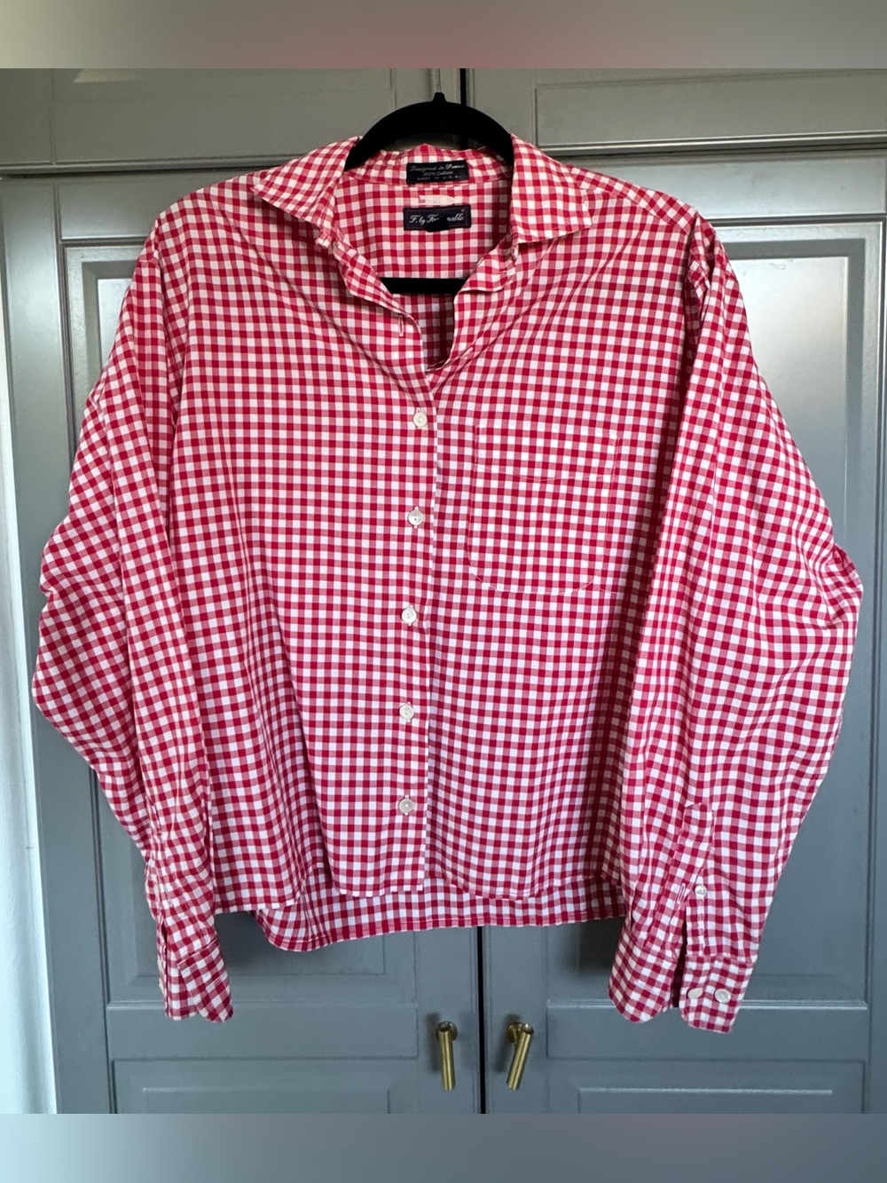 F. By Faconnable gingham checked button down top. 
Sz M